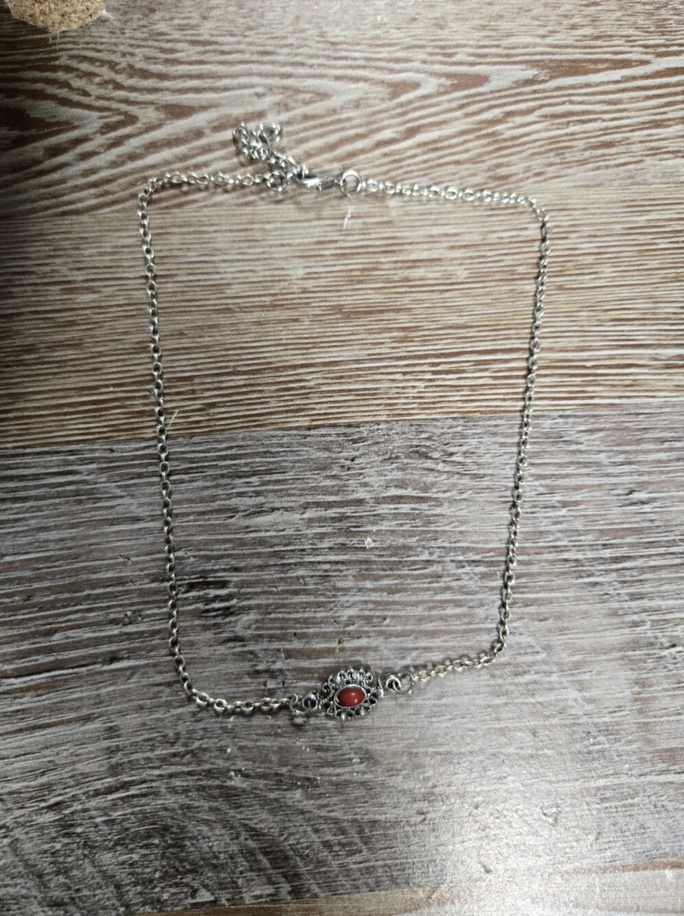 Delicate Silver Necklace with Red Accent Stone